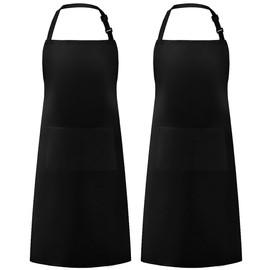 Syntus 2 Pack Adjustable Bib Apron Waterdrop Resistant with 2 Pockets Cooking Kitchen Aprons for Women Men Chef, Black