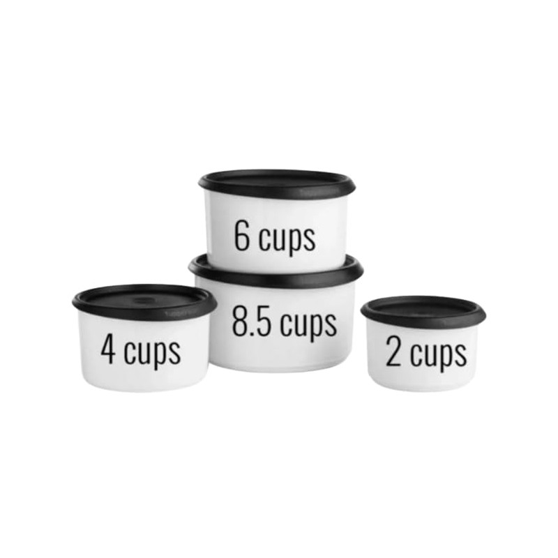 Tupperware One Touch Topper Stacking Canister Set of 4 Black