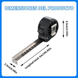 Cinta Metrica Retractil Para Medir Flexómetro, 5 m cinta 25 mm Negro