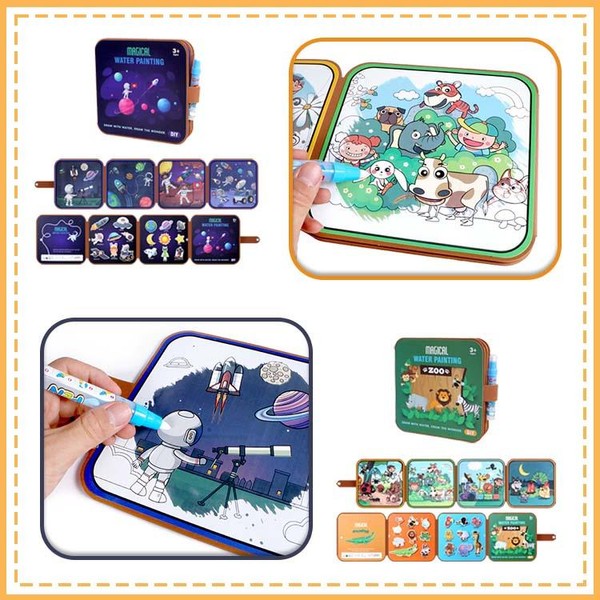【buy-one-get-one-free】Painting book,Reusable Drawing Book,Zoo Painting Book:_Zoo drawing book+Space drawing book