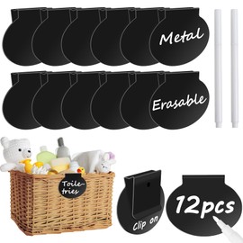 The Home Edit 12 Pack Metal Basket Tags - Black Bin Labels for Storage Bins, Pantry Labels with Chalk Markers