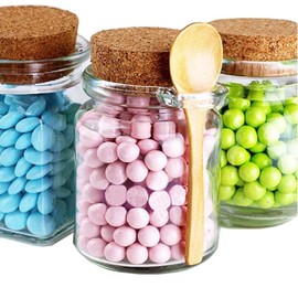 ericotry 8oz 250ML Reusable Thick Clear Glass Storage Jar with Cork Stopper and Wooden Spoon For Keeps Food Dry Fresh for Home Kitchen Bathroom Cosmetics Gifts Travel