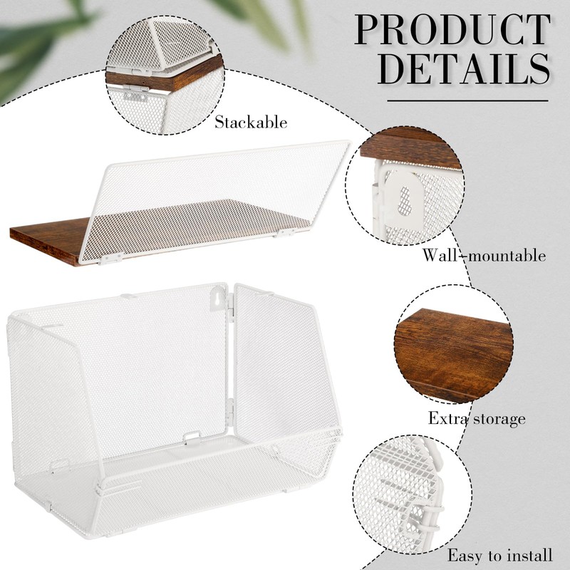 Teenyyou 2 Pcs Stackable Mesh Fruit Basket with Lid Wall