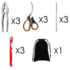 Artcome 13 Piece Seafood Tools Set for 3 People including 3 Crab Crackers, 3 Lobster Shellers, 3 Seafood Forks, 3 Seafood Scissors and 1 Storage Bag