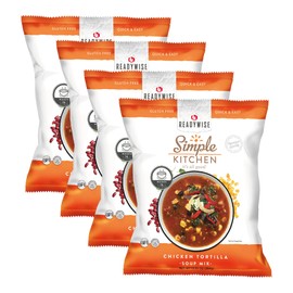 READYWISE - Simple Kitchen, Chicken Tortilla Soup, 16 Servings Per Pack, MRE, Gluten Free, Hiking, Camping Essentials, Food, Soup Mix, for Events, Restaurants, Emergency Food Supply, Meal Prep, or Daily Use, Pack of 4