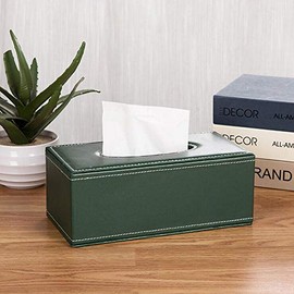 Leather Tissue Box Holder - Waterproof Rectangular Tissue Box Cover Vintage Napkin Paper Holder for Home,Office&Car Decor (Green)