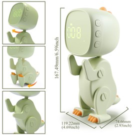 BORDEAG Digitaler Wecker Kinder, Dinosaurier Kinderwecker Jungen Mädchen, Wecker mit Licht, 6 Weckmusik, Snooze, Einstellbare Helligkeit Lautstärke