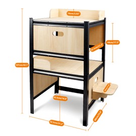 Bartuke Cat Litter Box Enclosure, Double Layers Cat Litter Box Shelves with Metal Frame Hidden Litter Box Furniture Wooden Storage Cabinet for Living Room, Bedroom, Balcony