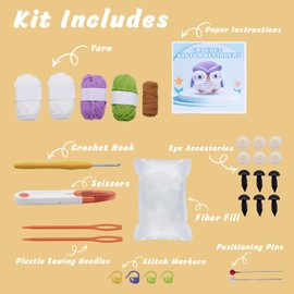 EOKPHULL Crochet Kit for Beginners, Easy Crochet Animal Set for Adults Kids with Step-by-Step Video Tutorials, DIY Knitting Kit Crafts Birthday Gifts (Purple and Green Owl)