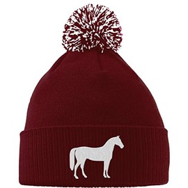 Hippowarehouse Horse Embroidered Beanie Hat with Bobble Maroon