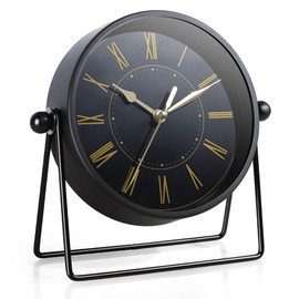 AYRELY® Vintage Black Metal Desk Clock,Battery Operated Mantel Clocks, Decorative Table Clocks with Adjustable Angle for Fireplace Farmhouse Shelf Living Room Décor (Black/Gold)