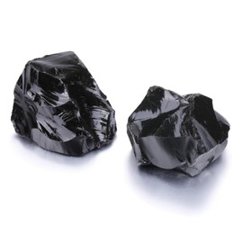 Jovivi 2pcs Raw Black Obsidian Crystals,Large 1.6-2.2" Healing Crystals Natural Rough Stones Crystal for Tumbling, Cabbing, Home Decoration, Polishing, Wicca & Reiki