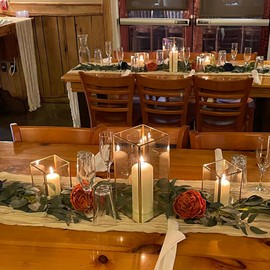 Hewory Glass Hurricane Candle Holder Set of 3, Gold Large Hurricane Centerpiece for Table, Tall Floor Square Pillar Candle Holders Lantern Set for Wedding, Anniversary, Party, Fireplace, Dining Room