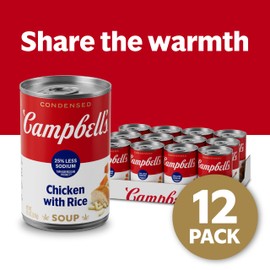 Campbell’s Condensed 25% Less Sodium Chicken and Rice Soup, 10.5 oz Can (Pack of 12)