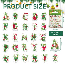 52PCS Christmas Letter Stickers - Mini Size Scrapbook Stickers, DIY Decoration Set for Travel Case, Laptop, Planners, Calendars, Scrapbook, Suitcase, Notebooks, Journal