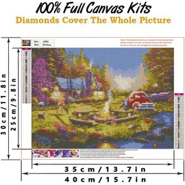 QUITEDEW Camping Diamond Painting Kits for Adults,Scenery Diamond Painting for Beginners,Diamond Art Forest Wilderness 12x16inch
