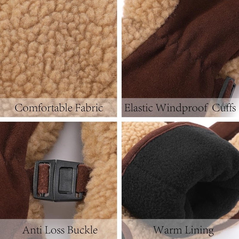 Harssidanzar Men's Sherpa Mitten Finger Liner Outdoor Mitt for Winter