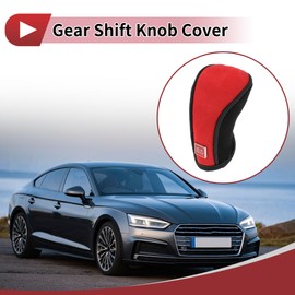 HEROFFIX 1 Pc Gear Shift Knob Cover Decoration Stick Shifting Handle Protector 12.5x6cm/4.92"x2.36" Zipper Type Black Red Faux Leather