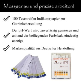 Al-Ambik® Universal PH Indicators Measuring Range PH 2-7 I 100 PH Test Strips with Colour Chart I PH Value Meter for Cup Making I Brand Quality for Exact Measurement Results