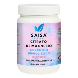 Suplemento Alimenticio Sabor Natural Polvo Citrato de Magnesio Colágeno Hidrolizado Biotina Saisa Herbal Energía, Belleza y Bienestar 250g            