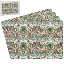 Set of 4 Placemats - William Morris' Strawberry Thief (Green) Design