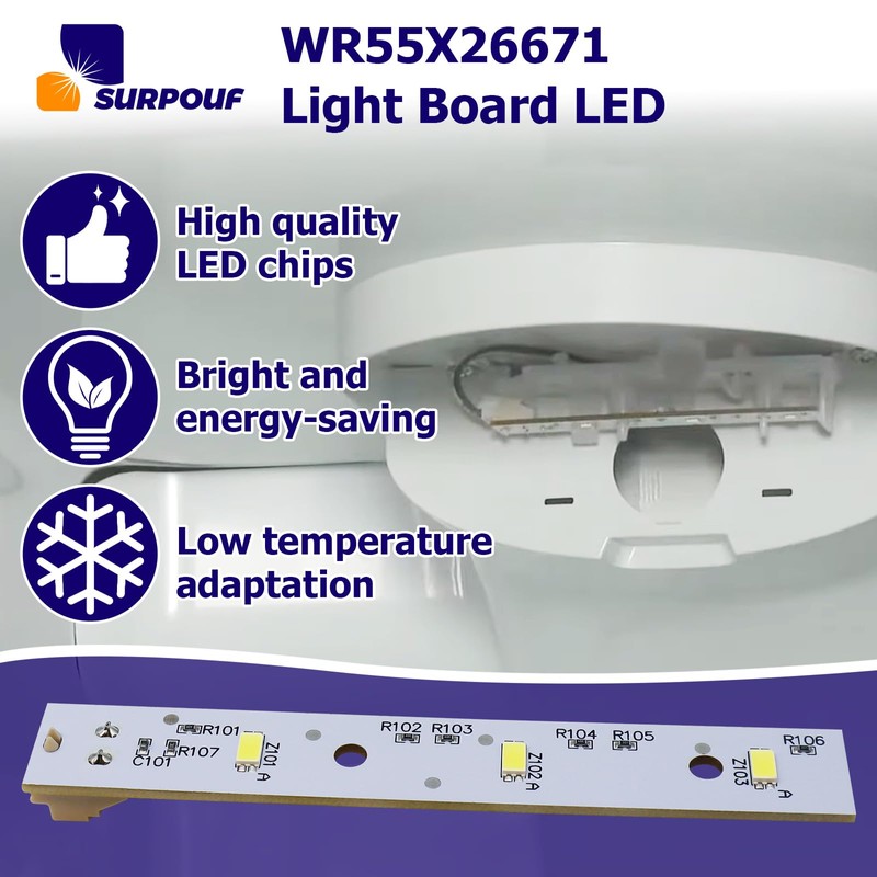 SURPOUF 2pcs WR55X26671Refrigerators LED Light Board Compatible With GE wr55X26671