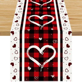 Linen Love Hearts Valentine's Day Table Runner 13 x 72 Inch Wedding Seasonal Holiday Anniversary Decorations and Supplies for Home Kitchen Dining Room Table