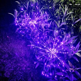 JJGoo Solar Garden Lights Solar Firework Lights, 2 Pack 120 LEDs 2 Lighting Modes Solar Lights Outdoor Waterproof for Garden Patio Walkway Pathway Party Wedding Christmas Decorative - Purple