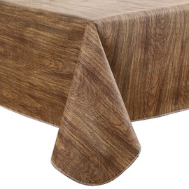 HRNJJYP Heavy Duty Vinyl Tablecloth with Flannel Backing Waterproof Oil-Proof Plastic Table Cloth Stain-Resistant Wipeable Rectangle or Square Table Cover for Dining, Camping (Wood Grain, 60X102 Inch)