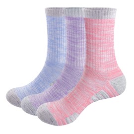 YUEDGE Women's Socks, Mountain Climbing, Outdoor Wear, Sports, Trekking, Hiking, Walking Socks, Premium Cotton, Breathable, Sweat Absorbent, Antibacterial, Odor Resistant, Set of 3, 8.3 - 10.6 inches (21 - 27 cm), red/purple/blue