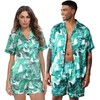 SWOMOG Men Matching Pajamas Set Silk Satin Sleepwear Short Sleeve