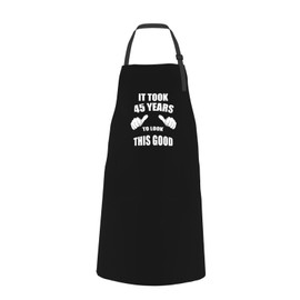 45th Birthday Gifts for Women Men, Funny Grill BBQ Chef Aprons with 2 Pockets It Took 45 Years to Look This Good Apron for Grilling Cooking