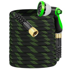 Garden Hose 50 FT, NON-EXPANDABLE Heavy-Duty Flexible & Lightweight Water Hose with 10-Function Nozzle, No-Kink Design, Leak-Proof Super Fabric, Solid Fittings for Lawn, Car, RV