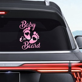 Dreothy 2Pack Baby on Board Decal Vinyl Car Sticker Waterproof Cute Baby Footprints Safety Warning Sign for Auto Truck Motorcycle Laptop Bumper Sticker 7.01X5 inch (Pink)