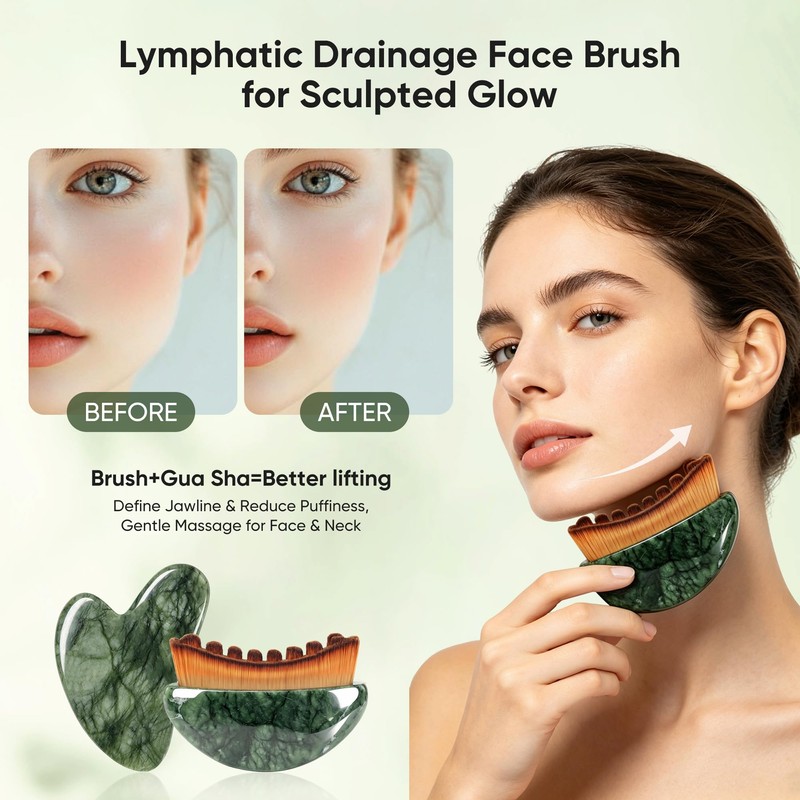 Lymphatic Contour Brushes & Jade Gua Sha Set, 2 in