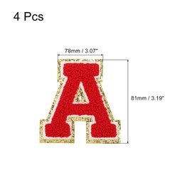 sourcing map 4 Pieces Chenille Letter Badge Iron-On Letter Patch Red A Alphabet Decorative Repair Embroidered Patches for Clothes Shoes Hats Backpacks