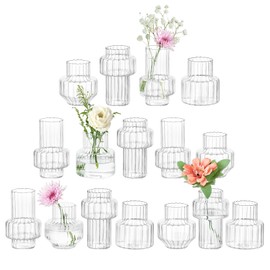 Glasseam Glass Bud Vases for Centerpieces: 16Pcs Small Clear Vase for Flowers Bulk Wedding Table Centerpieces - Modern Mini Decorations for Cute Vintage Home Living Room Decor