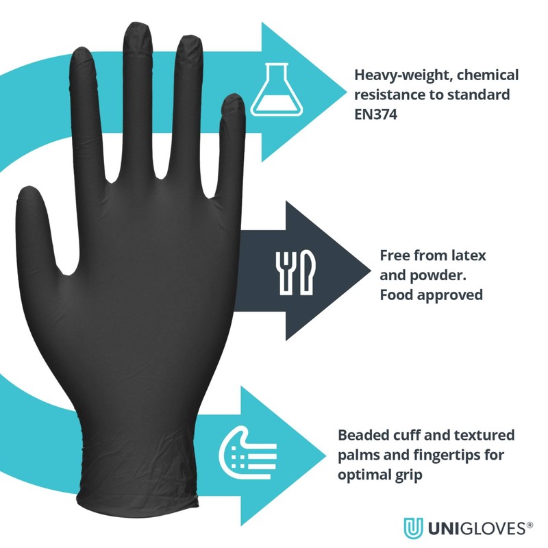 Unigloves PRO.TECT Black GA0045 Nitrile Single Use - Multipurpose, Powder
