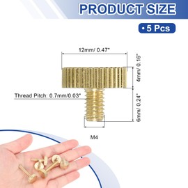 uxcell 5Pcs Brass Knurled Thumb Screws, M4x6mm Flat Stripe Bolt Knob Fasteners Solid Brass Diamond Knurled Thumb Screws Knobs for Electronic, Mechanical