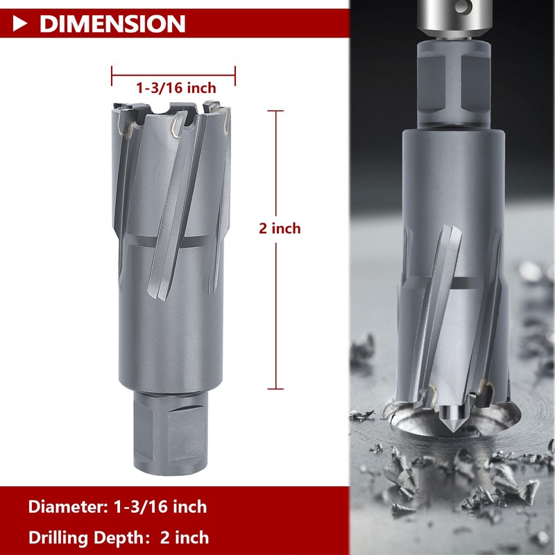 GRIXLEN 1-3/16" x 2" Annular Cutter with Weldon Shank,Carbide Tip