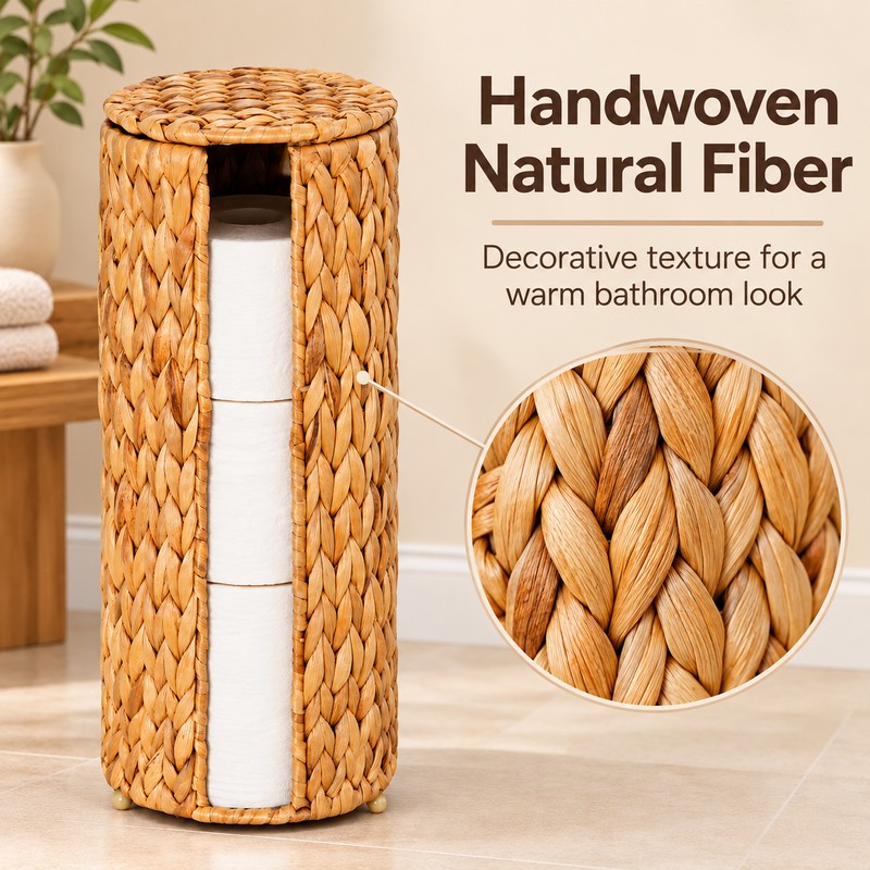 Wicker Toilet Paper Holder for Bathroom – Freestanding 3-Roll Storage