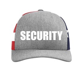 Trenz Shirt Company Mens Security Cap Event Staff Embroidered Mesh Back Trucker Hat Cap-Heather Grey/American Flag