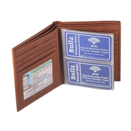 RFID Leather European Bifold Hipster Mens Wallet With Heavy Duty Vinyl Wallet Insert (Tan)