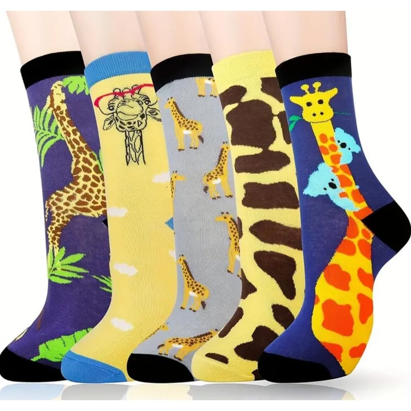 Giraffe Socks/Box of 5 Pairs of Giraffe Socks/Gift for Giraffe