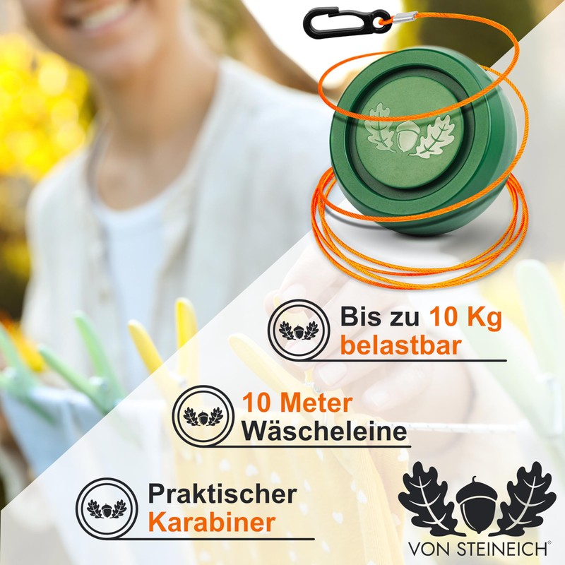VON STEINEICH Automatic Camping Washing Line [10 m] Automatic Roll-Up
