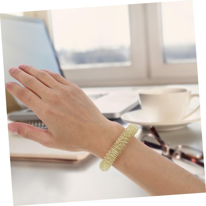 Minkissy 2pcs Chinese Massage Ring Metal Wristband Acupressure Gold Bracelet