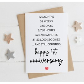 Happy 1st Anniversary Card, Valentines Day Card, 1 Years Together Anniversary, Wedding Anniversary Card Gifts, Idea For Her, Wife, Him, Husband, Boyfriend, Girlfriend