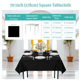 Personalize Pro 1 Pack Black Square Table Cloth 70 × 70 Inch Polyester Tablecloth Square Fabric Table Clothes Washable Black Table Covers for Wedding Banquet Restaurant Buffet Parties Camping