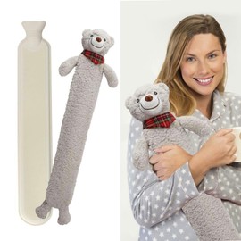 ADEPTNA Extra Long Hot Water Bottle with Sherpa Animal Character with Soft Plush Faux Fur Cover - Soft Comfortable Safe and Keep Warm