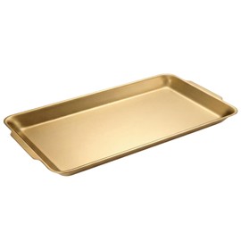 Rectangular Gold Decorative Metal Tray, Raised Edge Gold Platter (Large)
